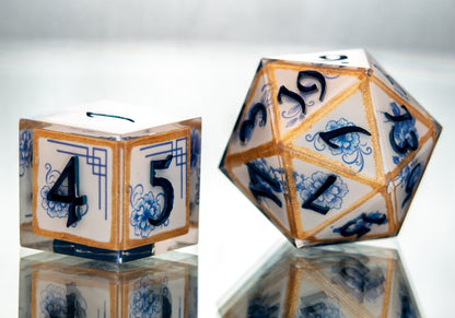 Gilded Porcelain - 7 Piece Handmade Resin Dice