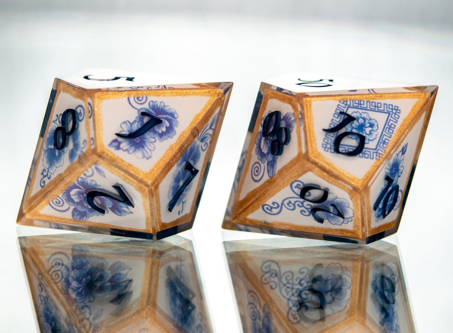 Gilded Porcelain - 7 Piece Handmade Resin Dice