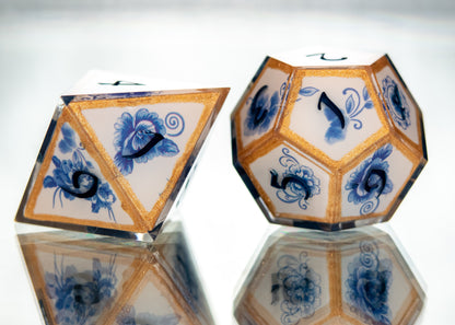 Gilded Porcelain - 7 Piece Handmade Resin Dice