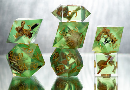 Gelatinous Fate: Bright Gold - 7 Piece Handmade Resin Dice