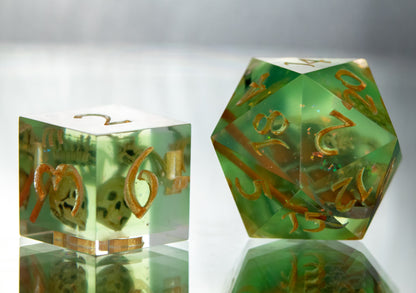 Gelatinous Fate: Bright Gold - 7 Piece Handmade Resin Dice