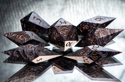 Dark Damascus - 7 Piece Handmade Resin Dice