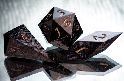 Dark Damascus - 7 Piece Handmade Resin Dice