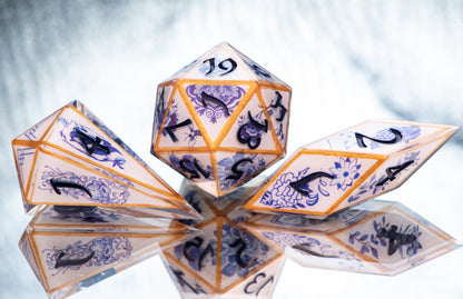 Gilded Porcelain: Sharp - 7 Piece Handmade Resin Dice