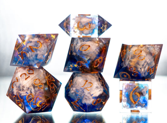 Cloudy Sunset - 7 Piece Handmade Resin Dice