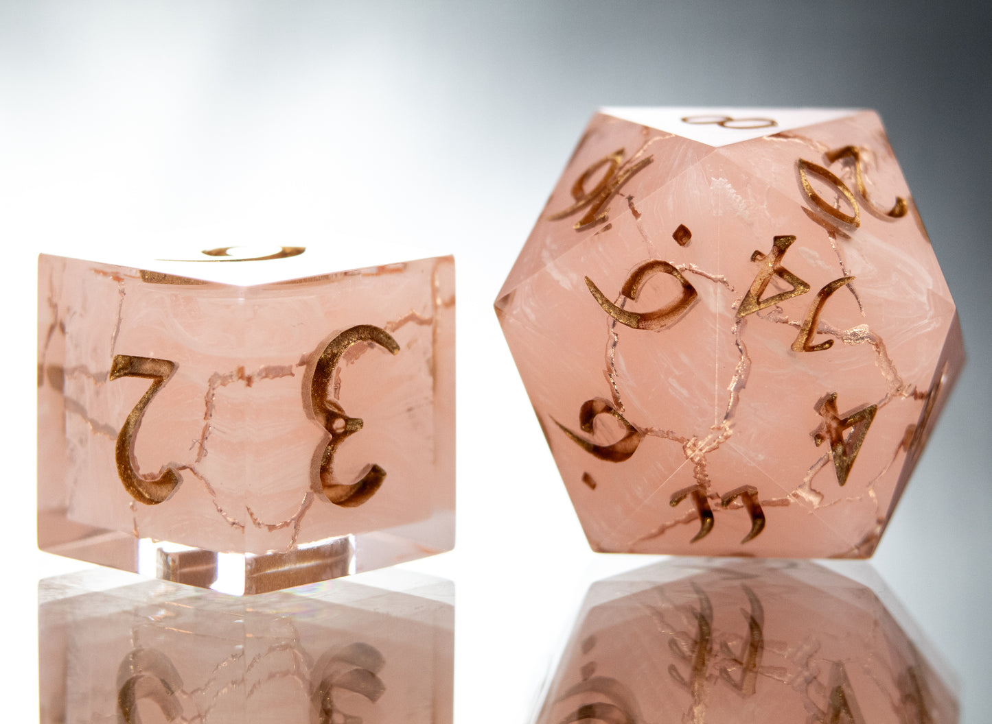 Rose Quartz Kintsugi - 7 Piece Handmade Resin Dice