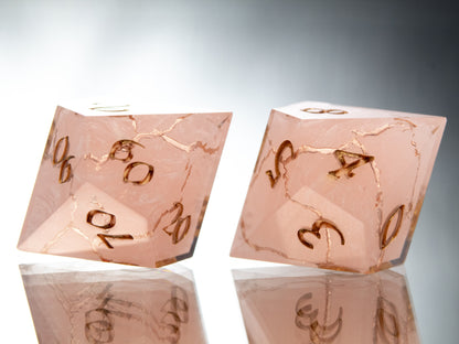 Rose Quartz Kintsugi - 7 Piece Handmade Resin Dice