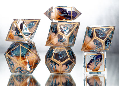 Floral Antique Morphos - 7 Piece Handmade Resin Dice