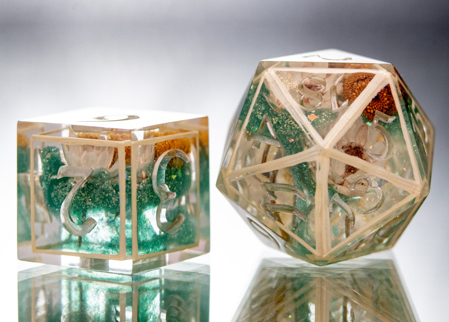 Spring Fields- 7 Piece Handmade Resin Dice