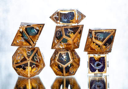 Gilded Floral Morphos - 7 Piece Handmade Resin Dice