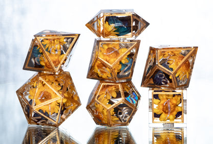 Gilded Floral Morphos - 7 Piece Handmade Resin Dice