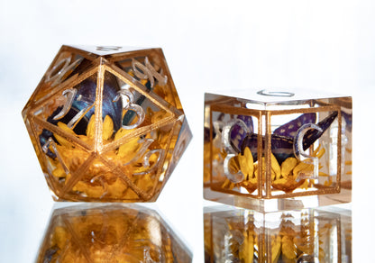 Gilded Floral Morphos - 7 Piece Handmade Resin Dice