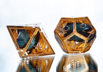 Gilded Floral Morphos - 7 Piece Handmade Resin Dice