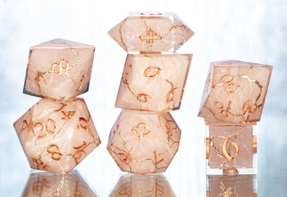 Rose Quartz Kintsugi - 7 Piece Handmade Resin Dice