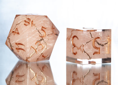 Rose Quartz Kintsugi - 7 Piece Handmade Resin Dice