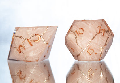 Rose Quartz Kintsugi - 7 Piece Handmade Resin Dice