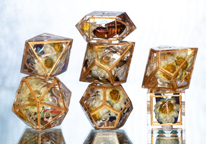 Gilded Floral Lepidoptera - 7 Piece Handmade Resin Dice