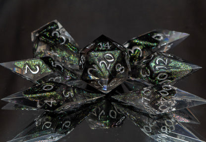 Emerald Ooze Shards - 7 Piece Handmade Resin Dice