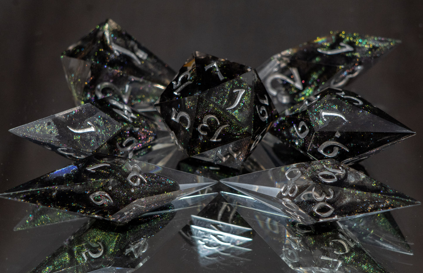 Emerald Ooze Shards - 7 Piece Handmade Resin Dice