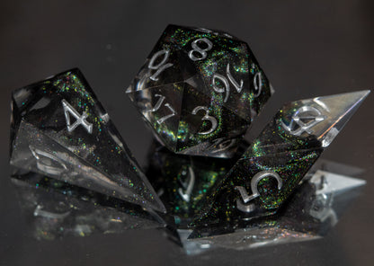 Emerald Ooze Shards - 7 Piece Handmade Resin Dice