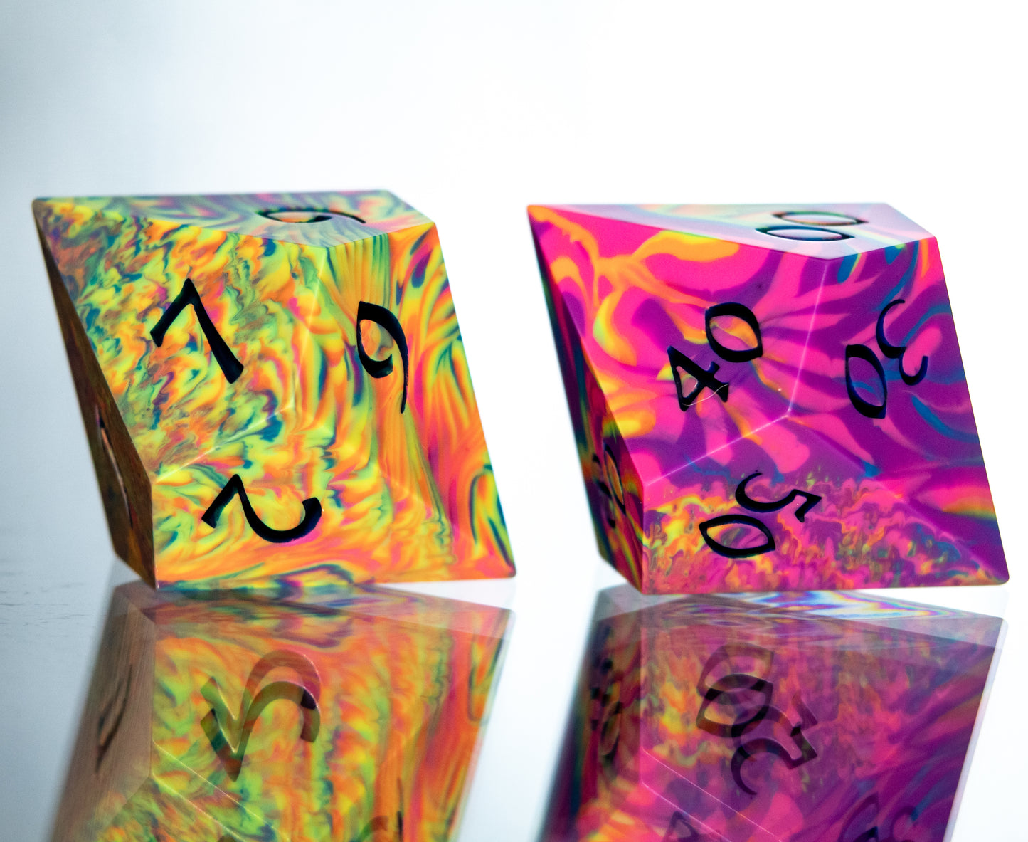 Neon Rainbow Dirty Pour: 7 Piece Handmade Resin Dice