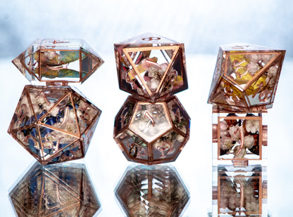 Copper Floral Lepidoptera - 6 Piece Handmade Resin Dice