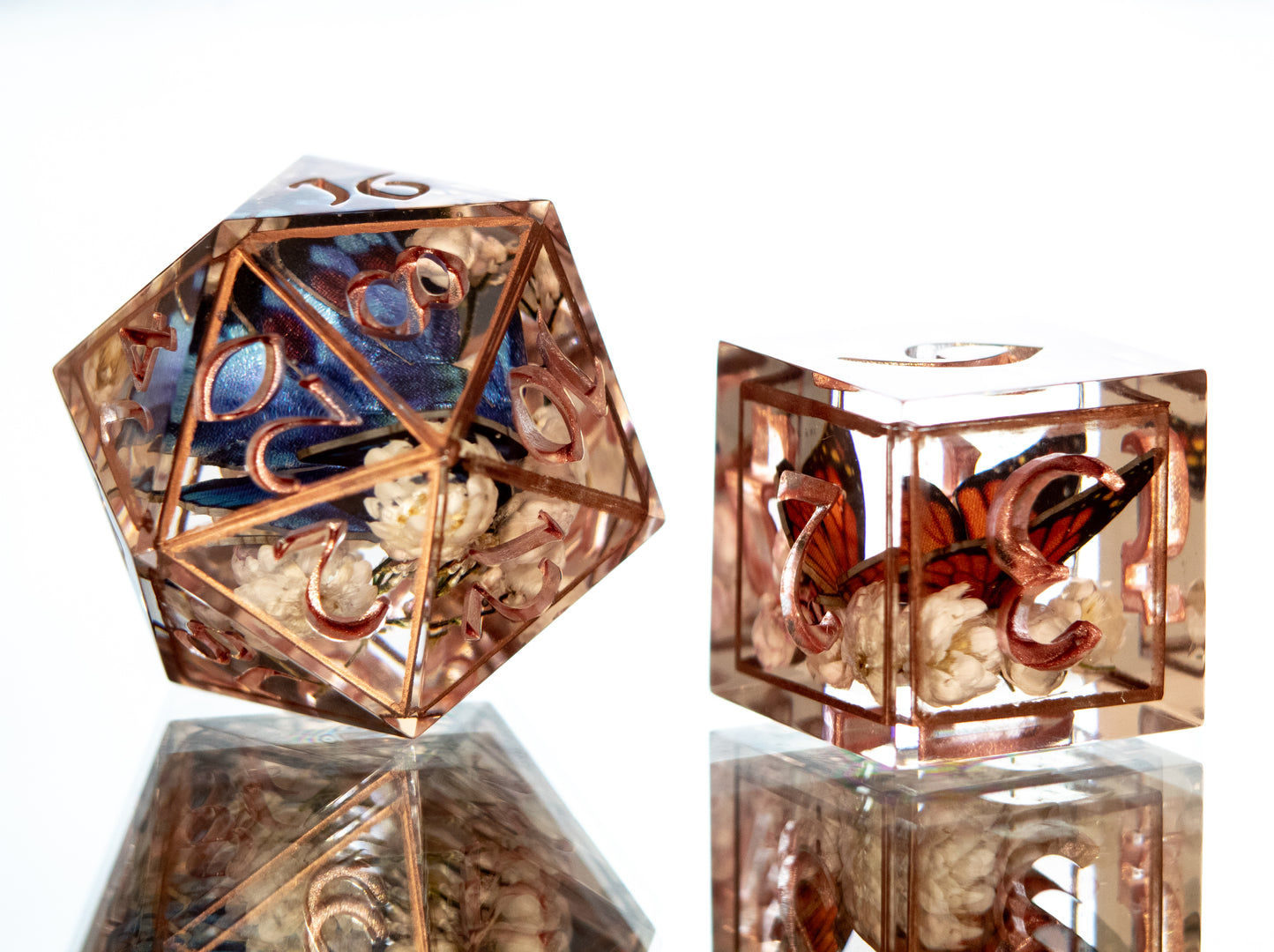 Copper Floral Lepidoptera - 6 Piece Handmade Resin Dice