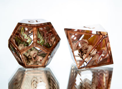 Copper Floral Lepidoptera - 6 Piece Handmade Resin Dice