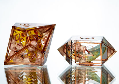 Copper Floral Lepidoptera - 6 Piece Handmade Resin Dice